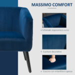 Poltroncina Moderna Sedia Imbottita Stile Nordico, Rivestimento in Velluto e Gambe in Legno, Blu, 70,5x70x76cm - immagine 5