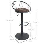 Set 2 Sgabelli da Bar Girevoli con Schienale e Poggiapiedi in Metallo, Altezza Regolabile e Seduta Imbottita per Soggiorno e Cucina , Marrone 51x46x78-1cm - immagine 3