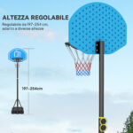 Canestro Basket con Altezza Regolabile 197,5-245cm, Base con Ruote e Tabellone, Blu - immagine 4