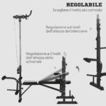 Panca Fitness con Leg Press, Squat Rack e Leg Extension, in Acciaio e PU, 180x134x2 cm, Nero e Argento - immagine 6