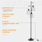 Lampada da Terra Vintage Industriale in Metallo Nero, Lampada a Piantana da Terra Moderna Ф35 x 170cm - immagine 7