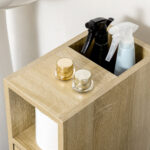 Armadietto da Bagno a Colonna, Mobile Bagno con 4 Ruote, 1 Cassetto 1 Armadietto con Anta 2 Armadietti Aperti, Color Rovere, 18x30x68,5 cm - immagine 8