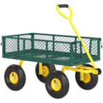 Carrello da Giardino in Acciaio con Capacità 2 kg e Pareti Laterali Rimovibili, 104x54x51 cm, Verde e Giallo