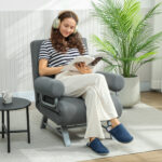 Poltrona Letto 3 in 1 con Schienale Reclinabile su 5 Livelli, in Tessuto Effetto Lino, 73x78x81 cm, Grigio Scuro - immagine 2