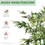 Pianta di Bambù Artificiale Alta 180 cm da 1640 Foglie con Base in Legno di Pino 35x10x10 cm, Verde - immagine 6