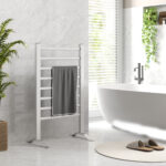 Scaldasalviette Elettrico da Terra o Parete 150W con 8 Barre e Timer 2-4 Ore, 53x35x90 cm, Argento - immagine 2