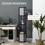 Lampada da Terra a Colonna in MDF e Plastica con 2 Ripiani, per Soggiorno, Studio e Camera da Letto, 26x26x156 cm - immagine 5