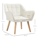 Poltrona Design Scandinava in Legno ed Effetto Velluto Crema, per Soggiorno o Ufficio, 67x61,5x71cm - immagine 3