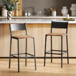 Set 2 Sgabelli da Bar con Schienale e Poggiapiedi Integrato in Stile Industriale, Marrone Rustico - immagine 8