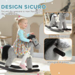 Cavallo a Dondolo con Suoni per Bambini da 2-5 Anni e Animale di Peluche Incluso, Legno e Acciaio, Grigio - immagine 5
