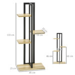 Portapiante a 4 Ripiani dallo Stile Industriale in Legno di Abete e Metallo, 45x25x110 cm, Nero e color Legno - immagine 3