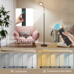 Lampada da Terra LED con Telecomando, Testa Girevole, Regolazione Luminosità e Temperatura, Nero - immagine 4
