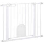 Cancellino per Cani Regolabile con Porta Piccola e Chiusura Automatica, 75-103x76cm, Bianco