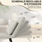 Poltrona Letto 3 in 1 con Schienale Reclinabile e Cuscino, in Tessuto Effetto Velluto, 63x73x81 cm, Crema - immagine 5