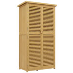 Casetta da Giardino i Legno a 4 Ripiani con Anta a Persiana, 87x46,5x160 cm, Giallo e Verde