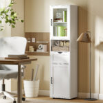 Colonna Bagno in Legno con 2 Armadietti, Cassetto e Ripiano Aperto, 40x30x165 cm, Bianco - immagine 8