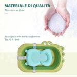 Vaschetta Bagnetto Pieghevole per Bambini 0-3 Anni con Cuscino Regolabile Azzurro e Piedini Antiscivolo, 80x53,9x20,8cm Verde - immagine 6