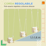 Altalena per Bambini 9-36 Mesi in Legno e Cotone con Corda Regolabile e Cuscino, 30x30x110-180 cm - immagine 5