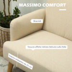 Divano 2 Posti Moderno Effetto Velluto con Imbottitura Spessa, 140x74x79cm, Bianco Crema - immagine 4