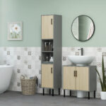 Mobile Bagno sottolavabo con Doppia anta e ripiano in Truciolato, 60x30x60cm, Grigio e color Quercia - immagine 2