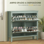 Scarpiera Slim 4 Cassetti per 20 Paia di Scarpe Taglia EU44 e Ripiani Regolabili, 105x24x95,5cm, Verde - immagine 4