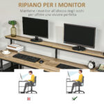 Scrivania Doppia con Scaffali e Mensola per Monitor in Stile Industriale, Scrivania con Libreria Salvaspazio per Ufficio e Studio in Metallo e MDF, 2x53x1cm, Nero Marrone - immagine 5