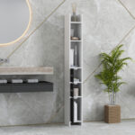 Colonna Bagno con 3 Mensole e 3 Armadietti, in Legno, 15x17x120 cm, Bianco e Nero - immagine 8