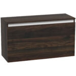 Comodino Sospeso con Cassetto Senza Maniglie e con Fissaggio a Parete, 80x30x45cm, Noce