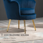 Poltrona a Conchiglia, Poltroncina Vintage, Poltroncina da Camera e Salotto, Design Elegante, con Schienale Alto, 76x67x74cm, Blu - immagine 6