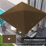 Copertura per Gazebo da Giardino 3x3 m in Tessuto Oxford 6D con Fori di Drenaggio, Marrone - immagine 4