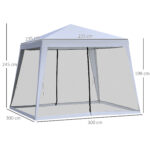 Gazebo Impermeabile con Zanzariere da Giardino Esterno Tendone in Poliestere 3 x 3 x 2,45 m Grigio - immagine 3