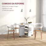 Tavolo a Ribalta Pieghevole con Ripiani a 3 Livelli, Box e Rotelle, in MDF, 130x80x76,5 cm, Bianco - immagine 6