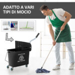 Carrello per Pulizie in Plastica PP da 20L con Secchio e Strizzatore, 60x27x70,5 cm, Nero - immagine 7