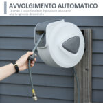 Avvolgitubo Automatico 10m + 90cm con Attacco Φ1/4'', Montaggio a Parete e Ruotabile di 180°, Grigio - immagine 5