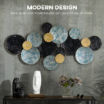 Decorazione Murale in Metallo 3D, Wall Art a Cerchi 133x66cm, Blu, Nero e Oro - immagine 4