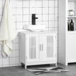 Mobiletto da Bagno Sottolavabo a 2 Ante in MDF Salvaspazio con Ripiani Regolabili 60x30x60cm Bianco - immagine 2