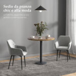 Set 2 Sedie da Pranzo Nordiche Imbottite con Braccioli Ricurvi in Tessuto Effetto Velluto, 54x57x80 cm, Grigio Scuro - immagine 4