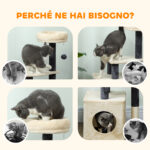Albero Tiragraffi per Gatti Alto 92 cm con Casetta, Lettino, Pali in Sisal e Pallina, Bianco Crema - immagine 7
