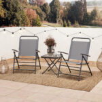 Set da Giardino con Tavolo con Piano in Vetro e 2 Sedie Pieghevoli con Schienale Regolabile, Grigio - immagine 9