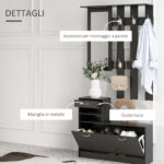 Mobile da Ingresso Appendiabiti con Scarpiera e Specchio, in Truciolato, 90x10x102 cm, Nero - immagine 5
