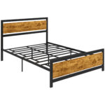 Struttura Letto Una Piazza e Mezza in Legno e Acciaio con Doghe in Stile Industriale, 140x2cm