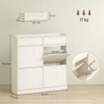 Scarpiera Slim in Legno con 4 Cassetti a Ribalta e 2 Cassetti Scorrevoli, 98x19,2x95,3 cm, Bianco - immagine 3