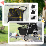 Passeggino per Cani Piccoli Pieghevole con Ruote Girevoli e Freno, 75x45x97 cm, Nero - immagine 6
