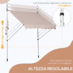 Tenda da Sole 2x1,5 m per Esterno a Rullo con Manovella e Angolazione Regolabile, Beige - immagine 4