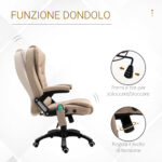 Poltrona da Ufficio Massaggiante Riscaldante con Altezza Regolabile, Schienale Inclinabile, in Tessutto Effetto Lino, Beige | Aosom Italy - immagine 5