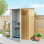 Capanno Porta Attrezzi in Metallo con Tetto Inclinato e Porta Bloccabile, 142x86x189 cm, Giallo - immagine 9