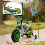 Moto da Cross Elettrica per Bambini con Rotelle, in PP e Metallo, 106,5x51,5x68 cm, Verde - immagine 3
