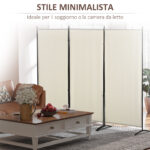 Paravento Separé da Interno a 3 Pannelli Pieghevole in Metallo e Poliestere, 253x50x182cm, Beige - immagine 7