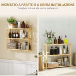 Scaffale per il Bagno a 3 Ripiani Regolabili in 5 Posizioni, in Bambù, 60x15x50 cm, color Legno - immagine 4