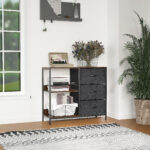 Mobile Cassettiera Multiuso con 3 Cassetti Pieghevoli in Tessuto, Arredamento Soggiorno e Camera, 80x29x71cm, Grigio Scuro - immagine 2